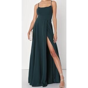 LULU'S SZ S Dreamy Romance Forest Green Backless Bridesmaid Maxi Dress NEW B96